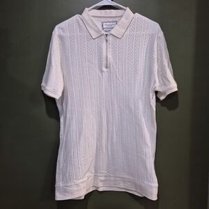 Denim & Flower Cream Polo with Textured Pattern